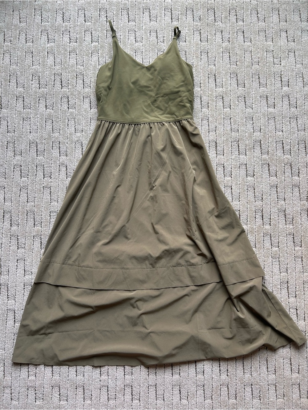 Athleta Olive Green Maxi Dress with V-Neck Spaghetti Straps